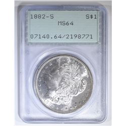 1882-S MORGAN DOLLAR  PCGS MS-64  RATTLER HOLDER