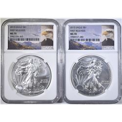 2 2015 AMERICAN SILVER EAGLES  NGC MS-70