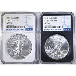 2 2017 AMERICAN SILVER EAGLES  NGC MS-70