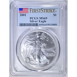2001 AMERICAN SILVER EAGLE  PCGS MS-69