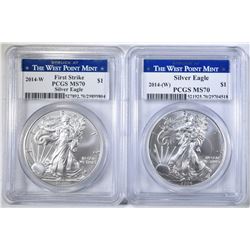2 2014-W AMERICAN SILVER EAGLES  PCGS MS-70