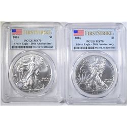 2 2016 AMERICAN SILVER EAGLES  PCGS MS-70