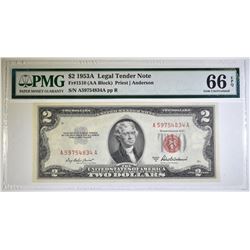 1953A $2 LEGAL TENDER NOTE  PMG 66 EPQ