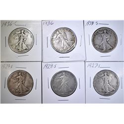 LOT OF 6 WALKING LIBERTY HALF DOLLARS