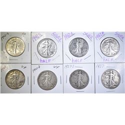 LOT OF 8 WALKING LIBERTY HALF DOLLARS