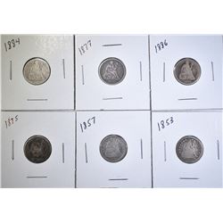 LOT OF 6 SEATED LIBERTY DIMES: