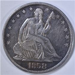1858-O SEATED LIBERTY HALF DOLLAR  VF