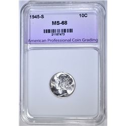 1945-S MERCURY DIME  APCG SUPERB GEM+