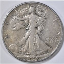 1938-D WALKING LIBERTY HALF DOLLAR, XF