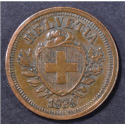 SWITZERLAND 1939-B 1 RAPPEN, XF ONLY 10,000 MINTED