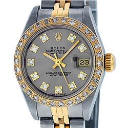 Rolex Ladies 2 Tone Yellow Gold Slate Grey VS Diamond Datejust Wristwatch