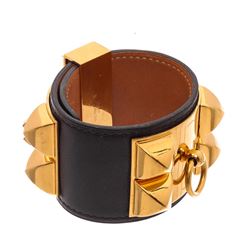 Hermes Black Leather Collier de Chien CDC Bracelet