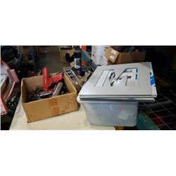 Box of aerosol belt dressing with box of timing lights and letter stencils