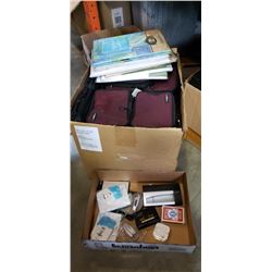 Box of chillmed cooler bags with box of cardscanner and tablecloths