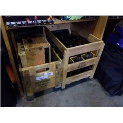 4 WOOD CRATES AND WINE BOTTLES