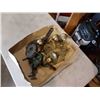 Image 1 : HAND CRANK GRINDING WHEEL, LARGE ADJUSTABLE WRENCH AND BRASS WALL SCONCES