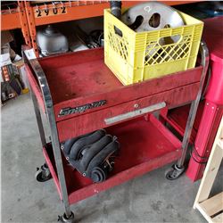 Four-wheel rolling shop cart with contents