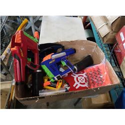 Box of nerf velcro tag set and nerf guns