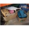 Image 1 : Box of housewares, two tool cases and wood carvings
