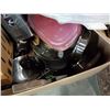 Image 2 : Box of housewares, two tool cases and wood carvings