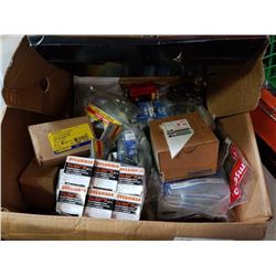 BOX OF NEW CABLE STRAPS, GROUNDING STRAPS AND MANUAL STARTERS