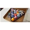 Image 3 : SET OF POOL BALLS WITH TRIANGLE BRIDGE HEAD AND CHALK