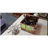 Image 1 : BOX OF VINTAGE METAL WARE - NUT CRACKER, STAMP HOLDER, CANDLE HOLDERS, ETC