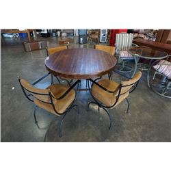 WOOD METAL BASE DINING TABLE WITH 4 METAL FRAME CHAIRS