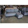 Image 2 : BRAND NEW GREY TUFTED REVERSIBLE SECTIONAL SOFA - RETAIL $899 COTTON LINEN FABRIC 5' X 7'