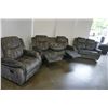 Image 3 : BRAND NEW MODERN VELVET 3 PIECE SOFA SET W/ DROP DOWN CONSOLE AND ROCKING RECLINER - RETAIL $2899