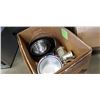 Image 1 : VINTAGE #10 MEAT GRINDER, 5QT CAST IRON DUTCH OVEN, STAINLESS BOWLS AND VINTAGE ENAMELED POTS