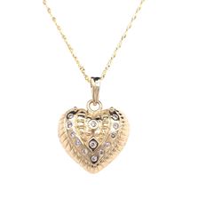 14Kt Gold Antique Style Natural Diamonds Heart Shape Pendant With 14Kt Gold Chain.