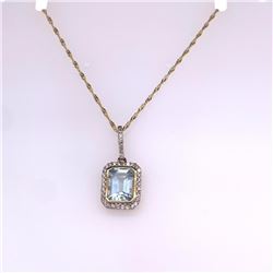 14Kt Gold 1.97Ct Aquamarine & 0.22Ct Natural Diamonds Pendant With 14Kt Gold Chain