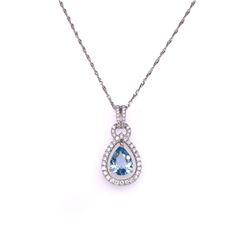 14Kt Gold 1.06Ct Aquamarine & 0.33Cts Natural Diamonds Pendant With 14Kt Gold Chain