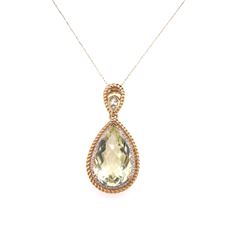 14Kt Gold 14.00Ct Lemon Quartz & 0.16Ct Natural Diamond Pendant With 14Kt Gold Chain
