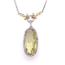 14Kt Gold 11.75Ct Lemon Quartz & 0.65Ct Natural Diamonds Necklace.