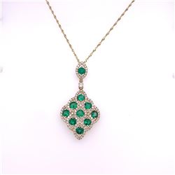 14 Kt Gold With 1.60Ct Emeralds & 0.68Ct Natural Diamonds Pendant With 14Kt Gold Gold Chain