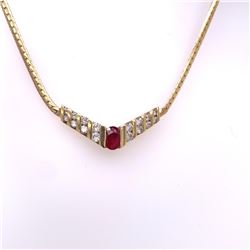 14Kt Gold With 0.68Ct Ruby & 0.68Ct Natural Diamonds Necklace