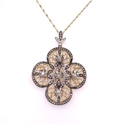 14Kt Gold With 1.85Ct Choco Diamond & 0.33Ct Natural White Diamond Pendant With 14Kt Gold Chain