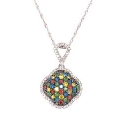 14Kt Gold With 1.00Ct Multi Color Natural Diamonds Pendant With 14Kt Gold Chain