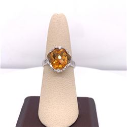 14Kt Gold 3.60Ct Multi Faceted Citrene & 0.30Ct Natural Diamonds Ring.