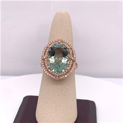 14Kt Gold 8.57Ct Multi Faceted Green Amethyst & 0.65Cts Natural Diamonds Ring