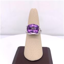 14Kt Gold 7.34Ct Multi Faceted Amethyst & 0.28Cts Natural Diamonds Ring