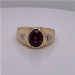 14Kt Gold.Mens 3.00Ct Rhodolite & Natural Diamonds Ring
