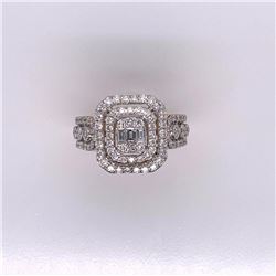 14Kt Gold Natural Diamonds Ring 1.15Cts Round, Emerald Cut & Princess Cut Diamonds