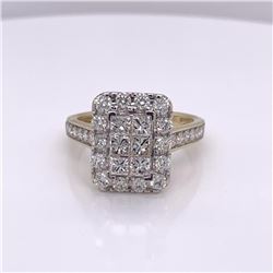 14Kt Gold Natural Diamond Ring With Band 2.00Cts Princess Cut & Round Diamonds