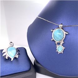 925 Sterling Silver Larimar. "Turtle" Ring & Pendant