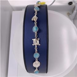 925 Sterling Silver Larimar Bracelet With Shells, Turtle & Sand Dollar.