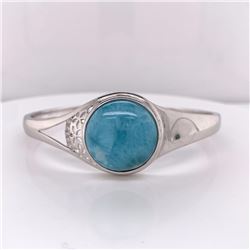 925 Sterling Silver Larimar Bangle With Cubic Zirconia & Filigree
