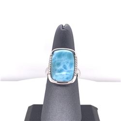 925 Sterling Silver Larimar Ring With Cubic Zirconia & Filigree